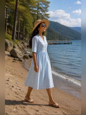 Elegant Sky Blue Cotton Dress